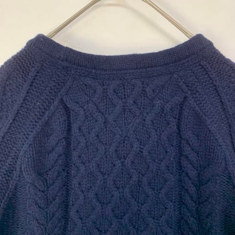 トミー　刺繍　ロゴ　ウール　セーター　ケーブルニット　紺