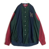 90's OLD TOMMY オールドトミー　長袖　コットン　シャツ　ノーカラー　切替　ストライプ