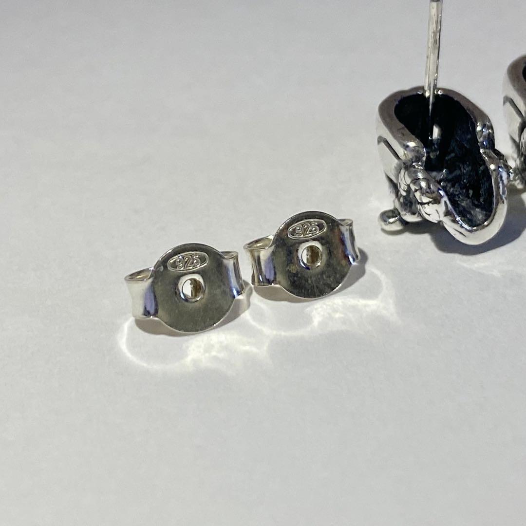 1003 シルバー　925 SILVER フープピアス　 刻印　両耳　布袋付き シルバー925 スカル ドクロ ピアス 刻印 両耳 布袋付 | PEACE TOWN