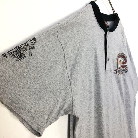 ハーレーダビッドソン　ロゴ　ヘンリーネック　Tシャツ　グレー