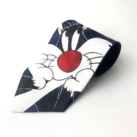 Looney Tunes ルーニーテューンズ　シルベスター　ビッグプリント　ネクタイ　紺