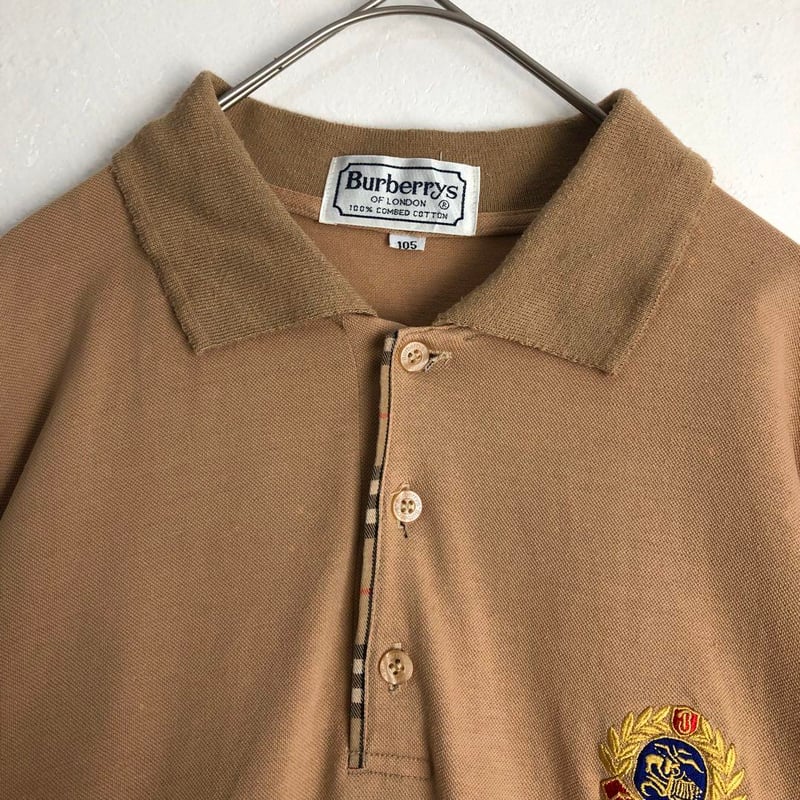 80's イングランド製 Burberry バーバリー 刺繍 ロゴ 長袖 ポロシャツ