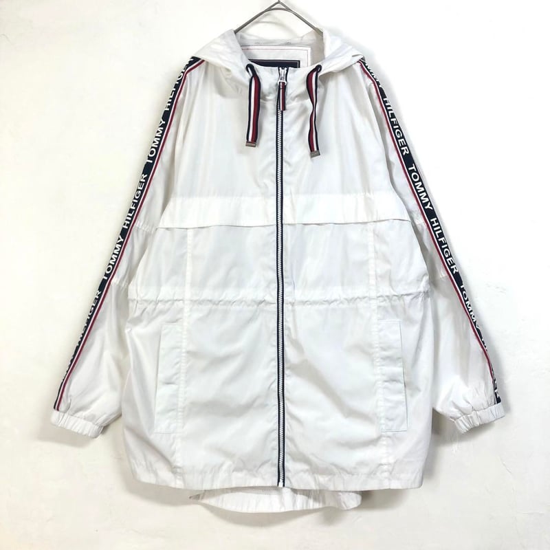 TOMMY GIRL トミー 中綿ブルゾン 白 ファー付フード S 袖ロゴ トミー 