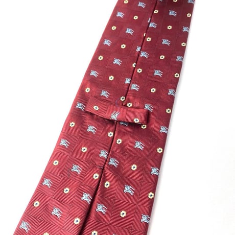 90's Burberry　バーバリー　花　ロゴ　総柄　シルク　ネクタイ　赤