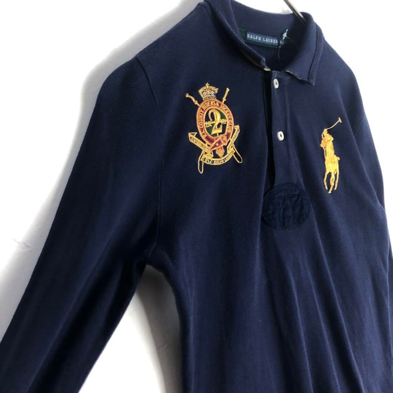 POLO ラルフローレン 長袖 ポロシャツ ビッグロゴ 刺繍 背番号 紺