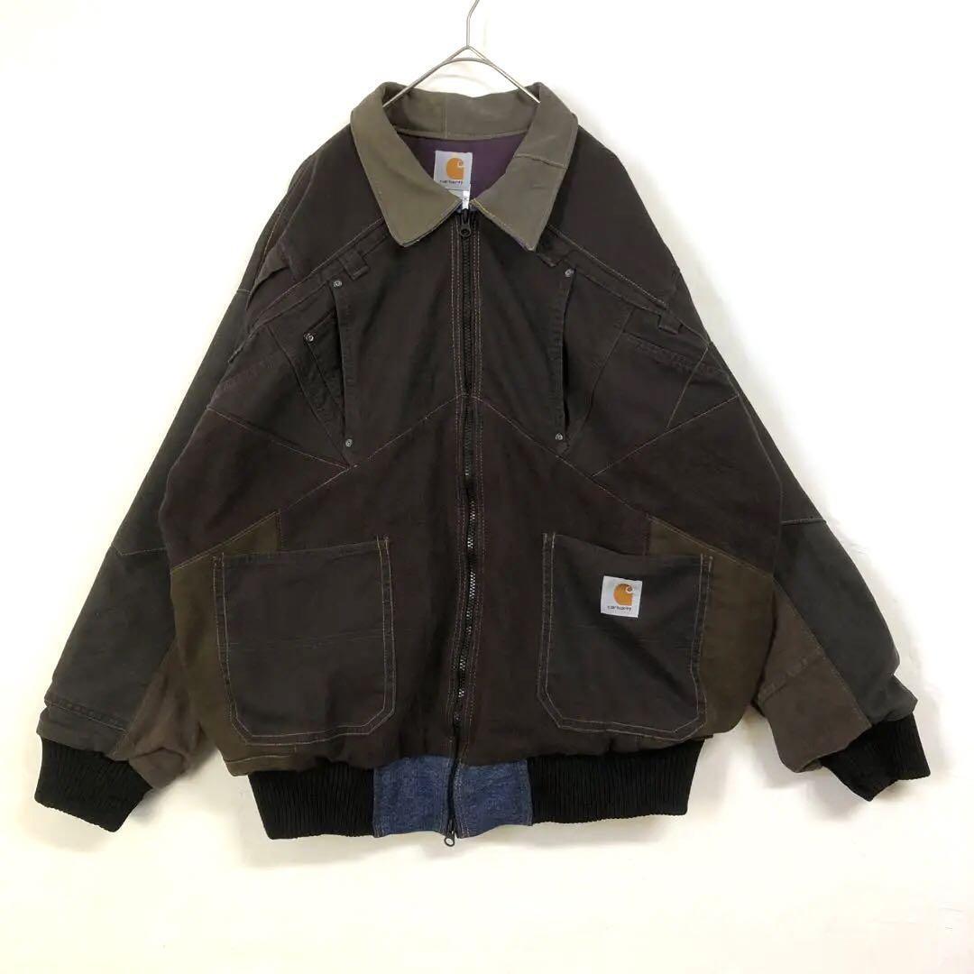 カーハート リメイク 再構築 ジャケット ロゴ 切替 パッチワーク 茶