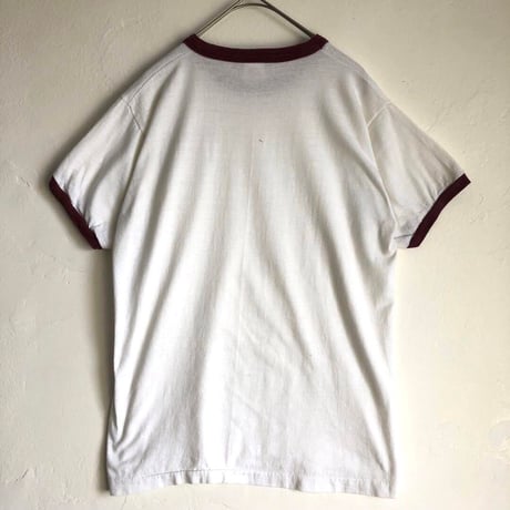 USA製　70s ラッセル　スカンク　ロゴ　リンガーT Tシャツ 白
