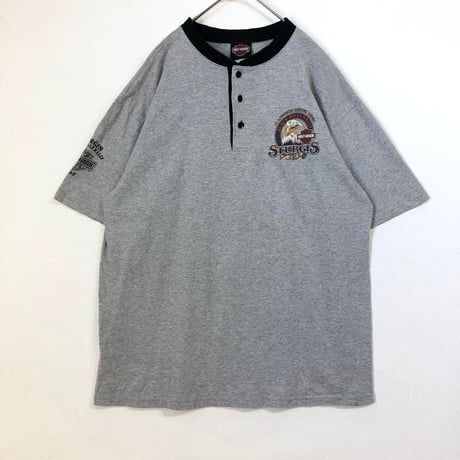 ハーレーダビッドソン　ロゴ　ヘンリーネック　Tシャツ　グレー