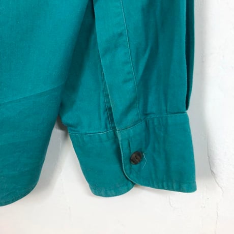 80sチャップス BD シャツ　刺繍　ロゴ　無地　緑