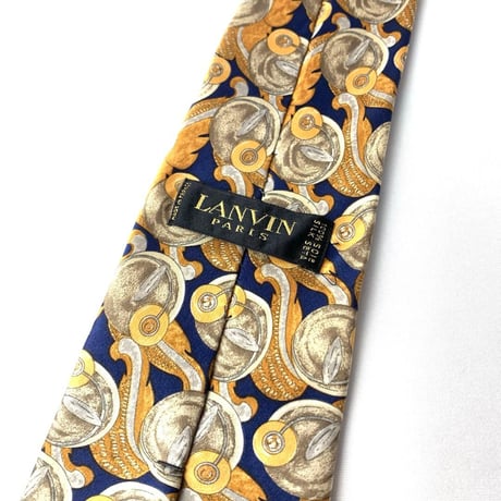 LANVIN ランバン　フランス製　シルク　ネクタイ　総柄　ゴールド