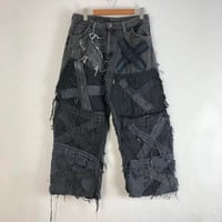 リメイク　再構築　ブラックデニム　パンツ　パッチワーク