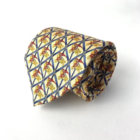 90's Burberry バーバリー　ロンドン　シルク　ネクタイ　総柄　イエロー