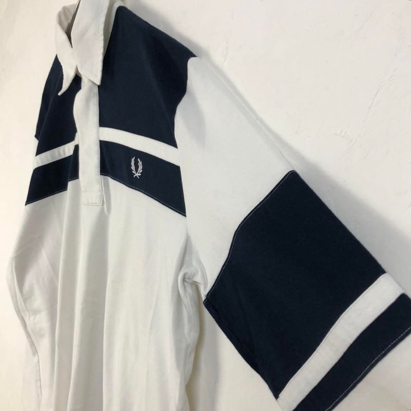 フレッドペリー 英国製 ロゴ 長袖 ラガーシャツ ポロシャツ 白