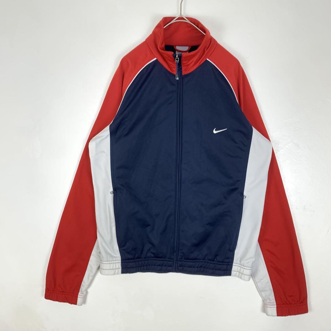 00's ナイキ 刺繍 ロゴ トリコロール トラック ジャケット ジャージ 紺