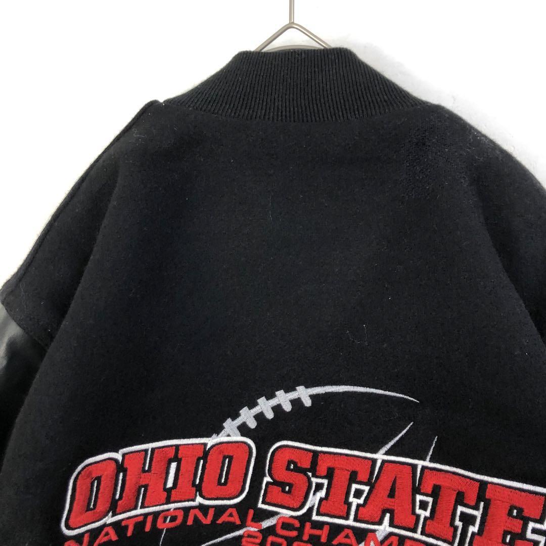 カレッジ USA製 レザー ウール スタジャン オハイオ 刺繍ロゴ 黒 カレッジ USA製 レザー ウール スタジャン オハイオ 刺繍ロゴ 黒