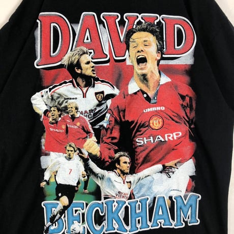 BOOTLEG　DAVID BECKHAM　ベッカム　サッカー　ビッグプリント　シングルステッチ　Tシャツ　黒