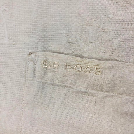 ビッグドッグ　シルク　刺繍　ロゴ　半袖　シャツ　クリーム