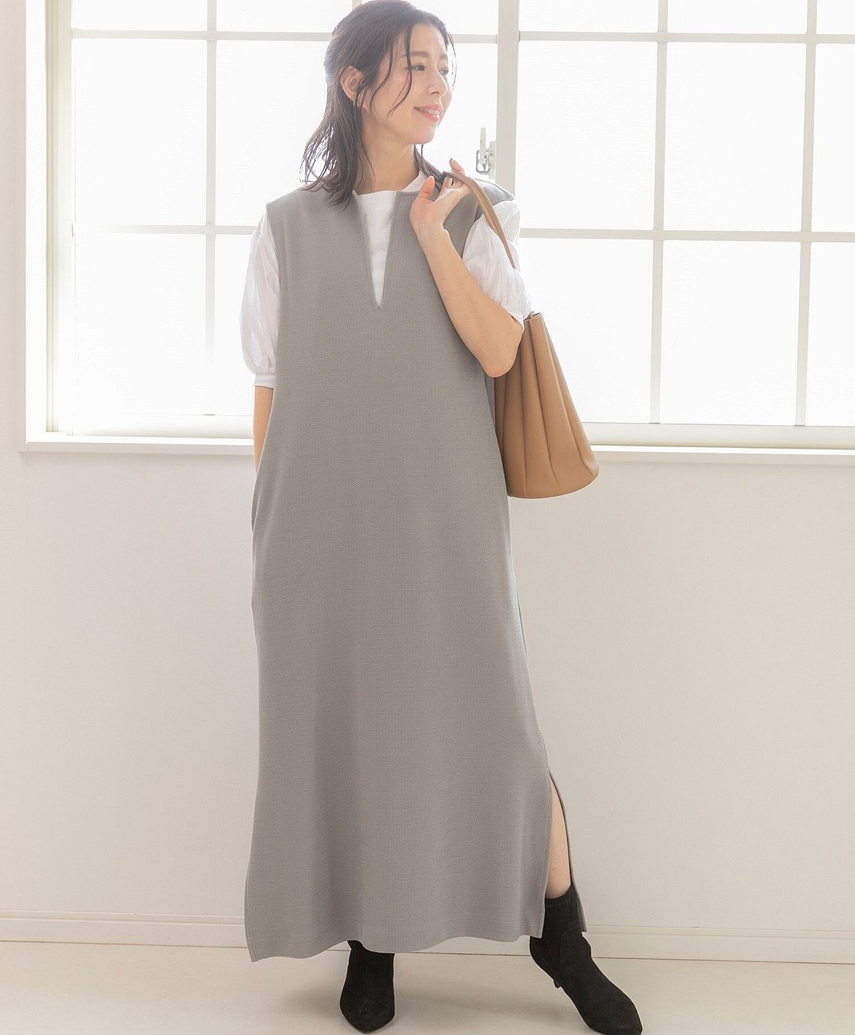 カーディガン×ジャンパースカート セットアップ（2点セット）(グレー  