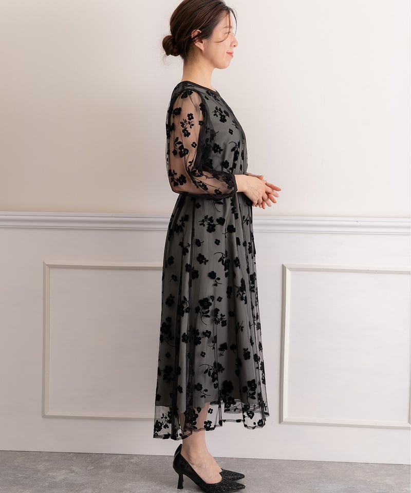 PREFERIR ネイビードレス チュール刺繍レース PREFERIR ネイビー ドレス チュール 刺繍 レース プレフェリール