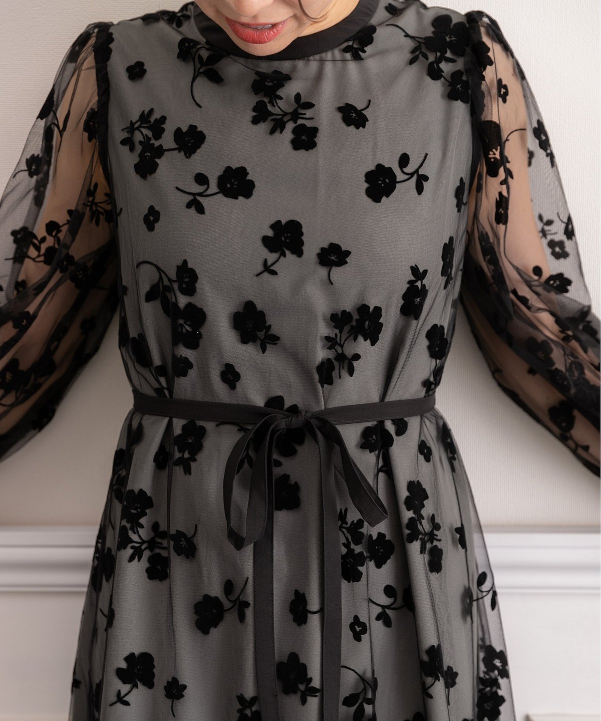 PREFERIR ネイビードレス チュール刺繍レース PREFERIR ネイビー ドレス チュール 刺繍 レース プレフェリール