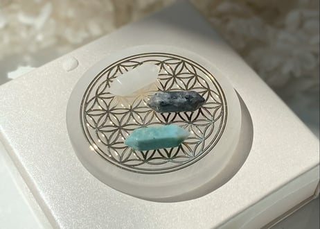 【石の浄化ができる】フラワーオブライフのセレナイトミニプレート