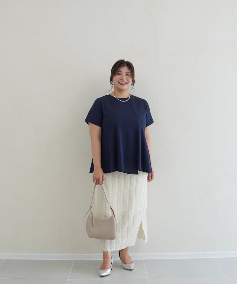 トップス studio b3 ASYMMETRY COTTON SHIRT MPB1852 asymmetry T-shirt | ネイビー | MI AND MOU