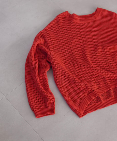 mesh knit pullover | レッド