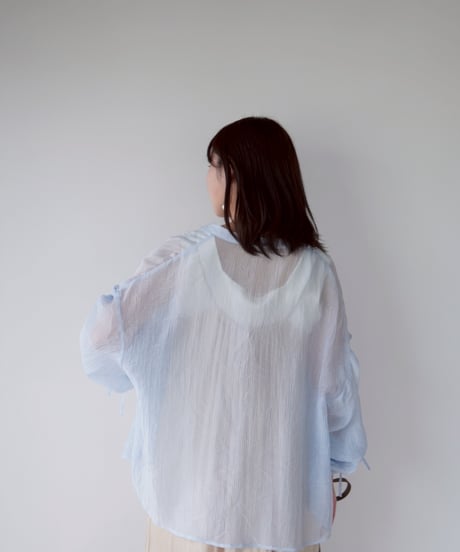 sheer ribbon blouse｜ブルー