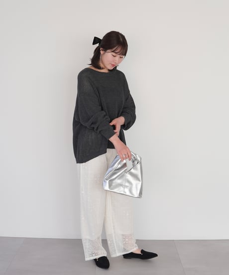 mesh knit pullover | チャコール