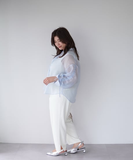 sheer ribbon blouse｜ブルー