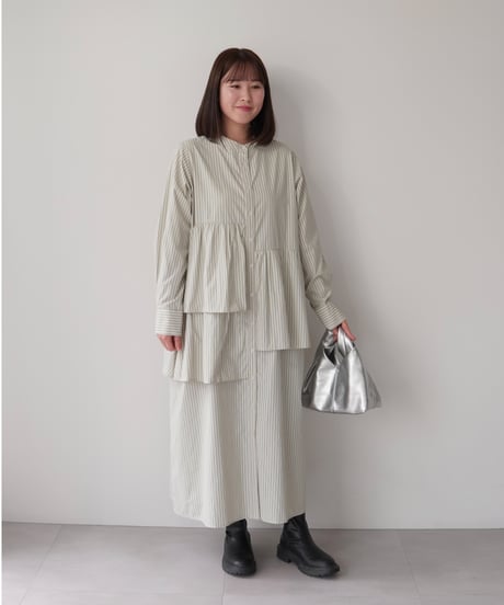 asymmetry shirt one-piece | グリーン