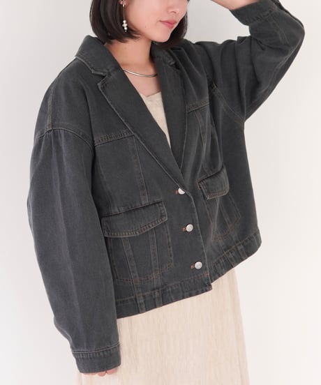 mi and mou デニムテイラードジャケット tailored denim jacket｜ブラック | MI AND MOU