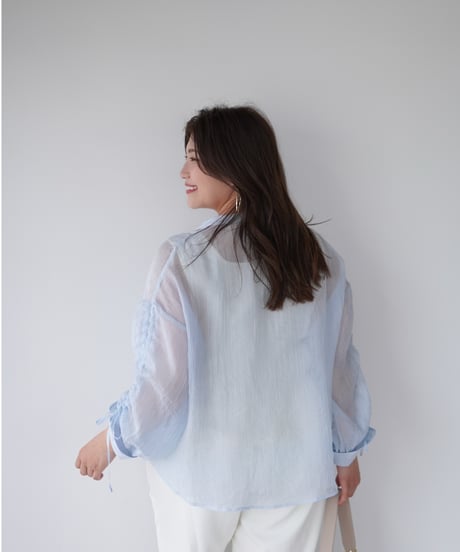 sheer ribbon blouse｜ブルー