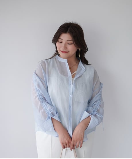 sheer ribbon blouse｜ブルー