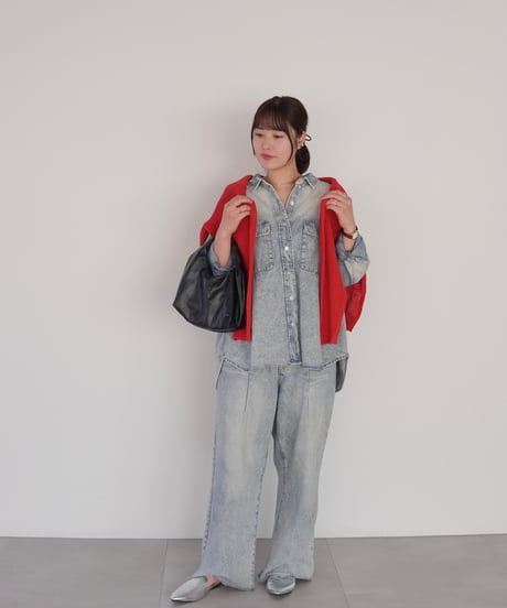 mesh knit pullover | レッド