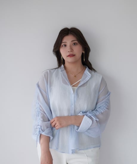 sheer ribbon blouse｜ブルー