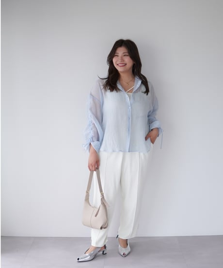 sheer ribbon blouse｜ブルー