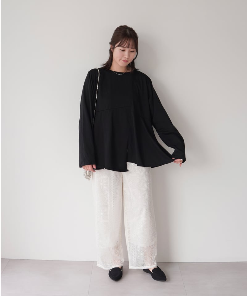 受注】Asymmetric Long T-shirt | ブラック | MI AND MOU