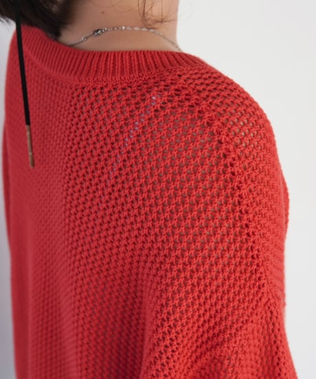 mesh knit pullover | レッド