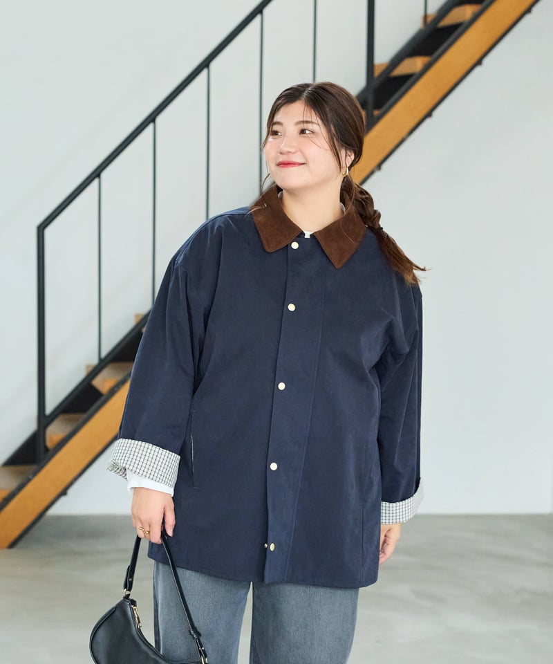 Laveange】ステンカラーコート | ネイビー | MI AND MOU