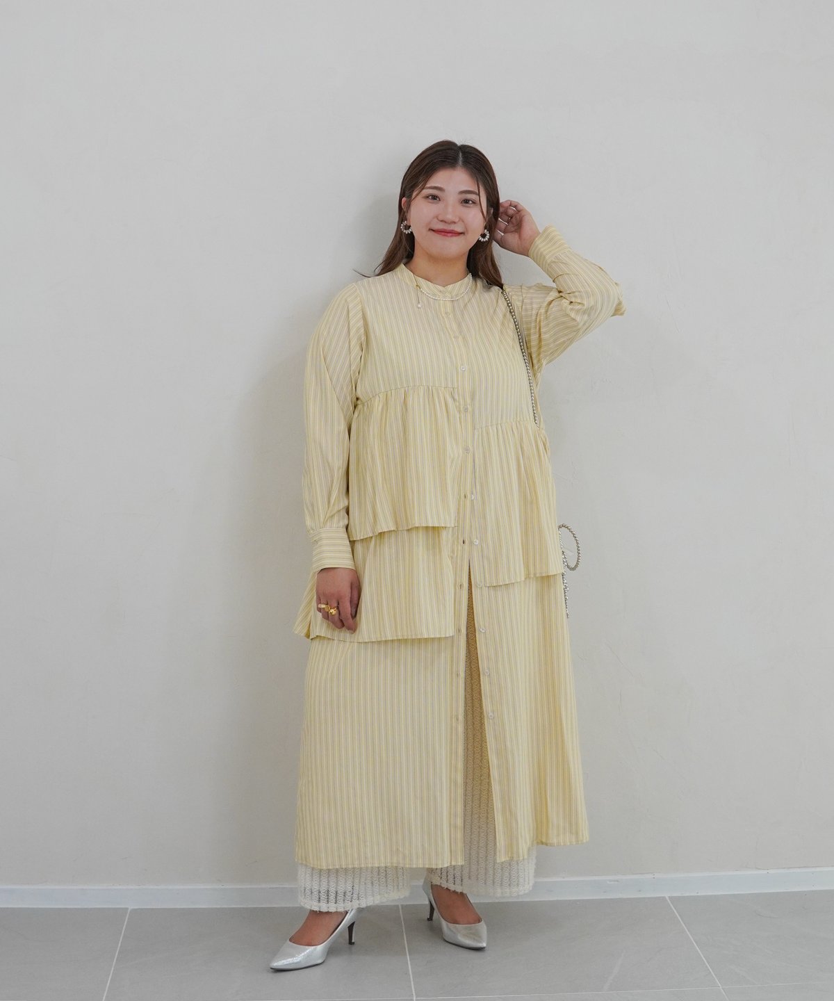 mi and mou シャツワンピース　イエロー　ミーアンドモウ asymmetry shirt one-piece | イエロー | MI AND MOU