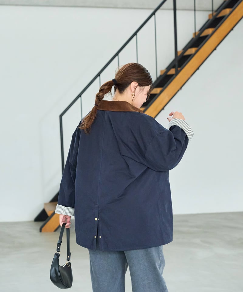 Laveange】ステンカラーコート | ネイビー | MI AND MOU