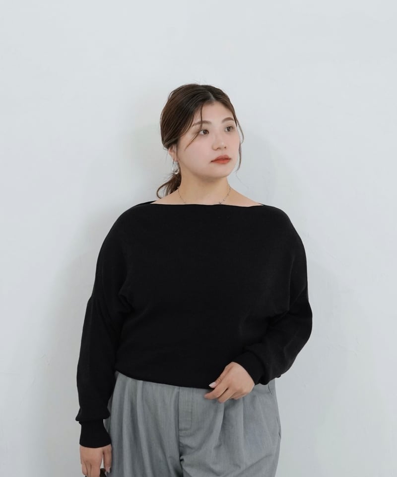 Linen Boat Neck Knit  ブラック boatneck knit | ブラック | MI AND MOU