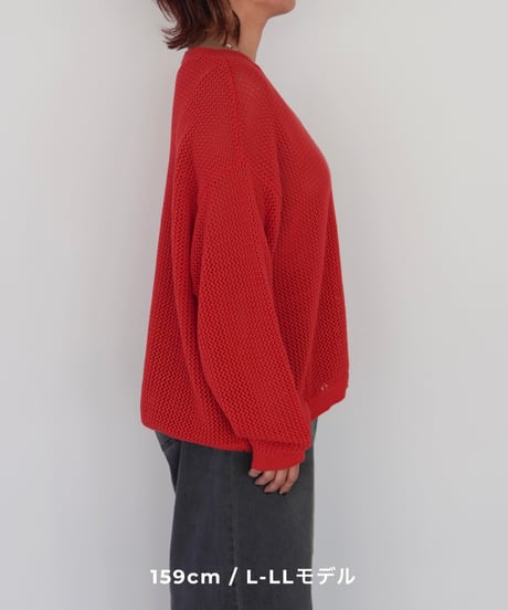 mesh knit pullover | レッド