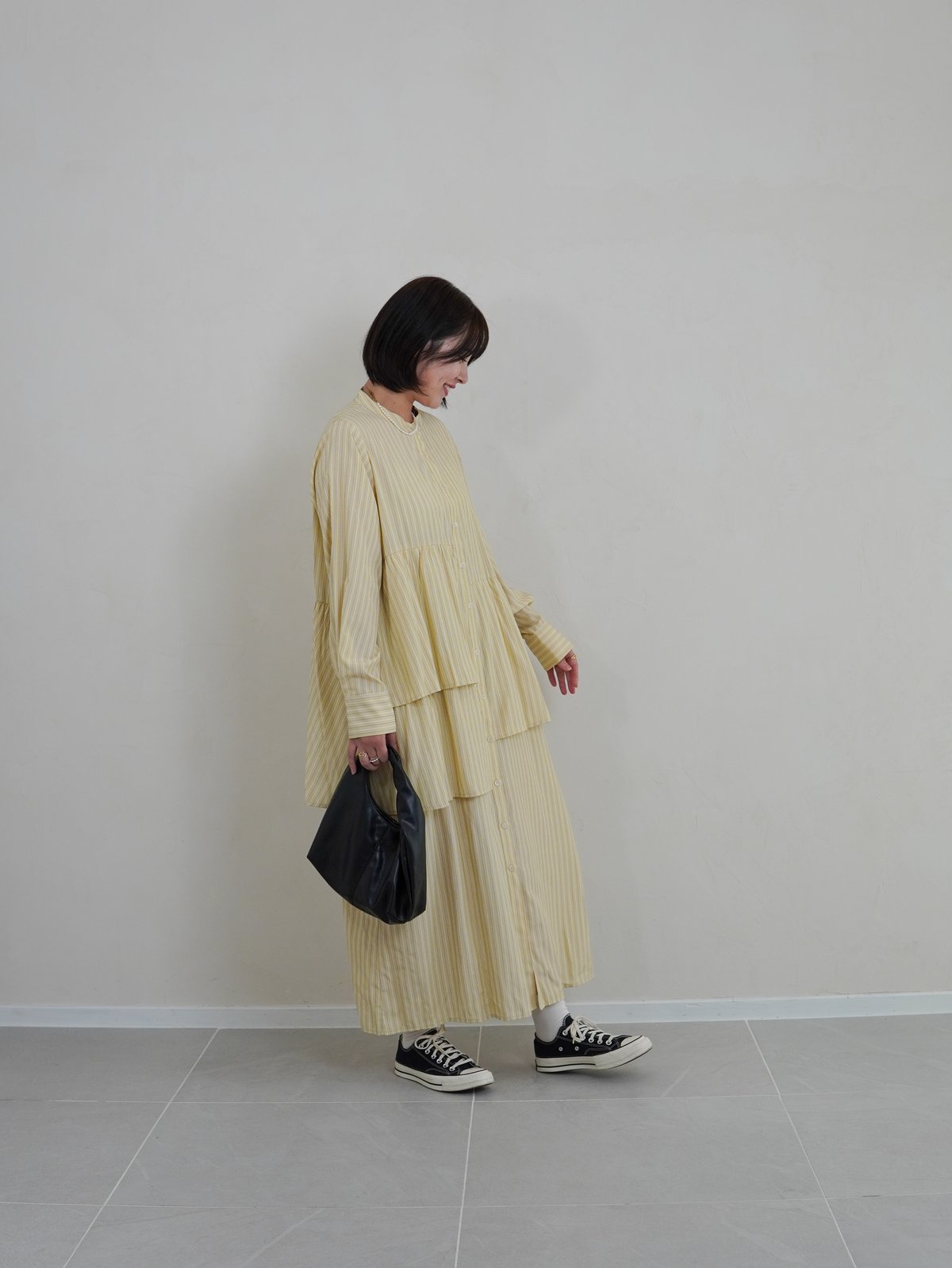 asymmetry shirt one-piece | イエロー | MI AND MOU