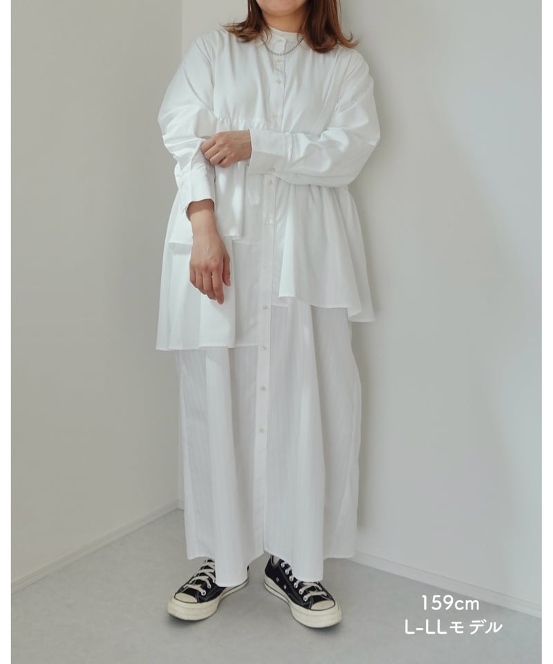 mi and mou シャツワンピース 完売ホワイト セール】 MidiUmi Aラインシャツワンピース （ロング・マキシ丈