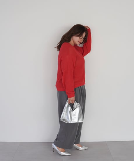 mesh knit pullover | レッド