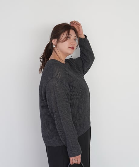 mesh knit pullover | チャコール