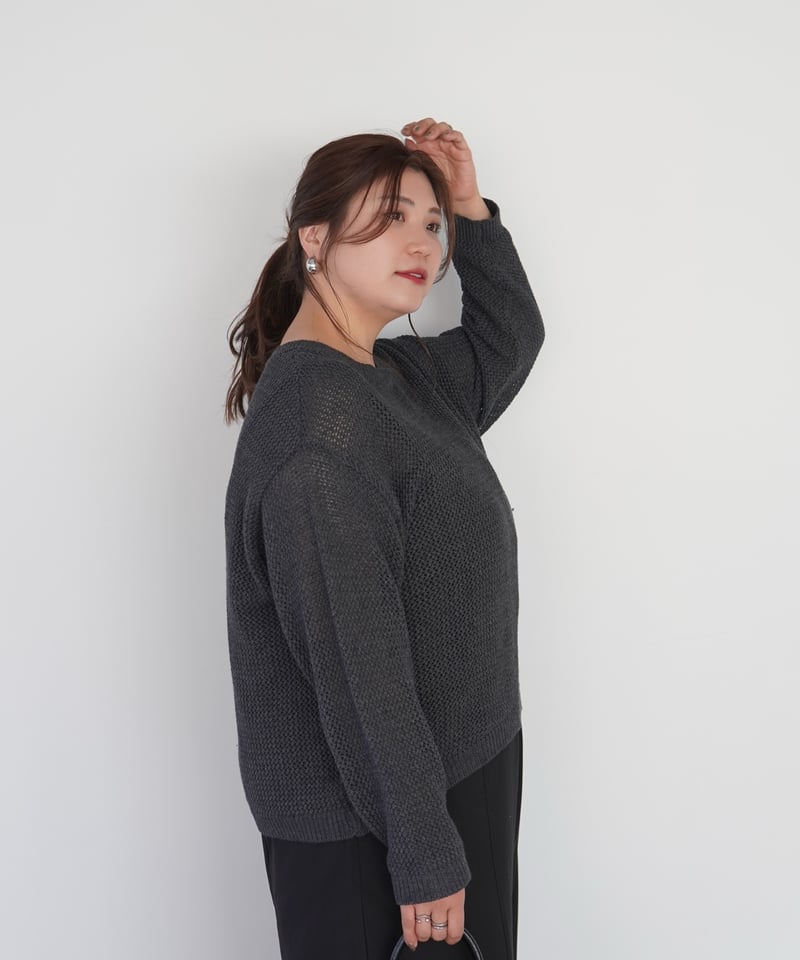 mesh knit pullover | チャコール | MI AND MOU