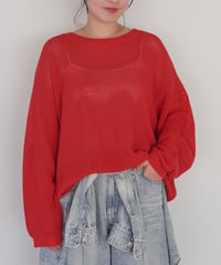 mesh knit pullover | レッド